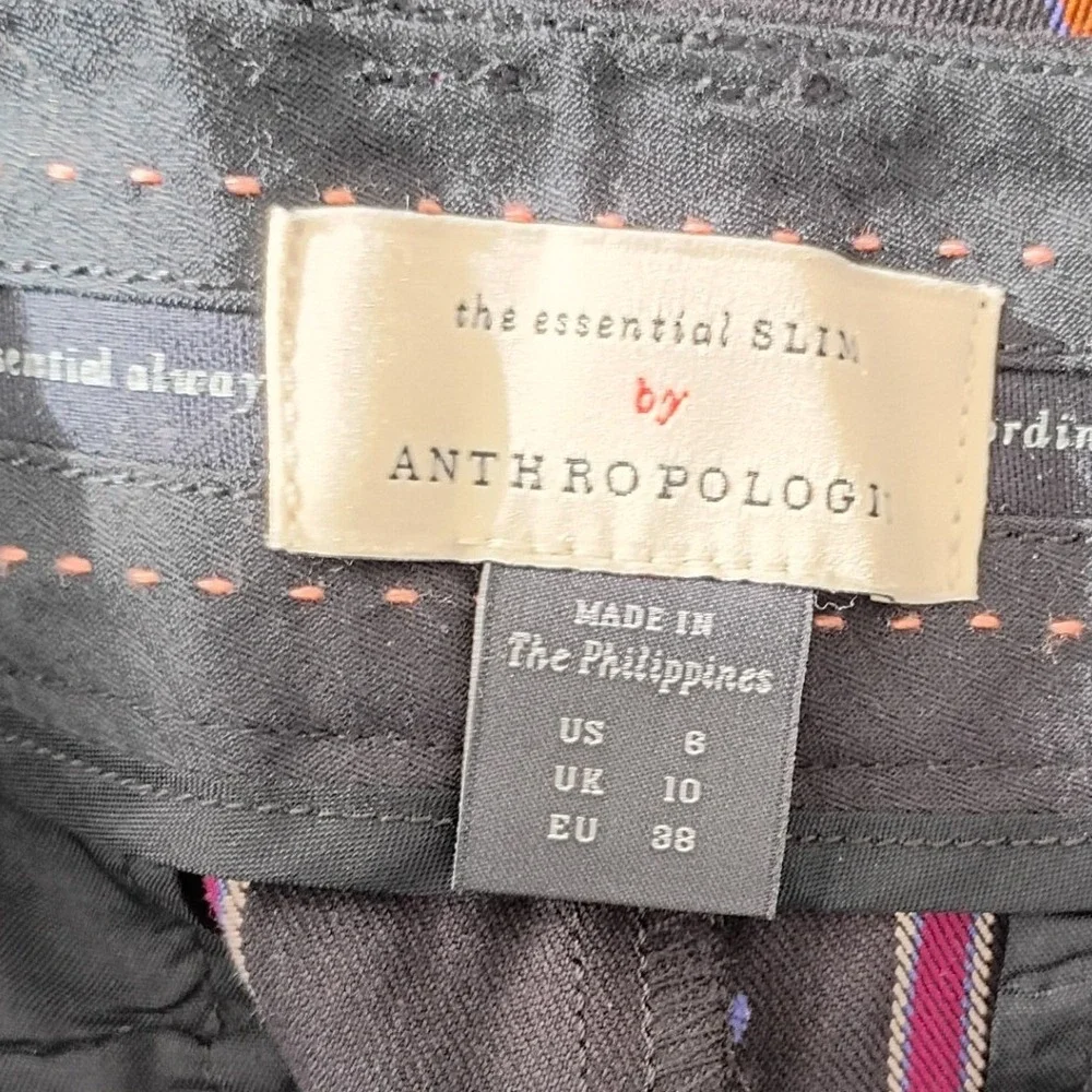 Anthropologie The Essential Slim Striped Pants‎ Burgundy Black Womens Size 10